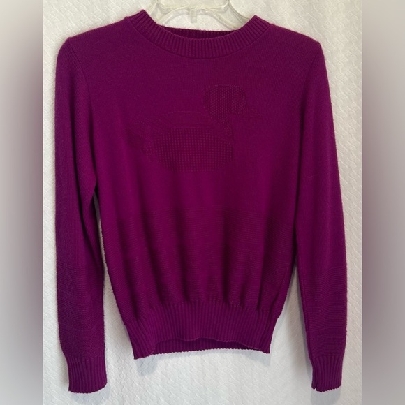 Vintage Kenneth Too Knit Sweater Purple Duck Detailed Acrylic 90's Cozy Sz S - Picture 5 of 7